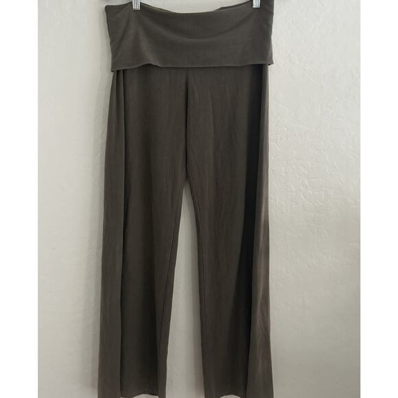 FITIGUES Y2K Brown Fold Over Lounge Pants Wide Legs Full Length Minimalist 90s - Picture 1 of 6